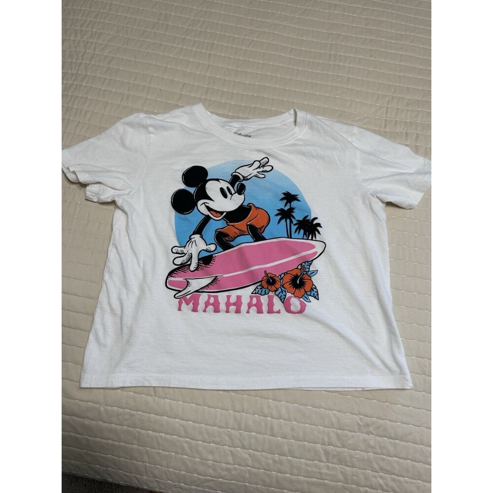 Disney Mickey Mouse Mahalo Surfing T Shirt | Kids XL | White